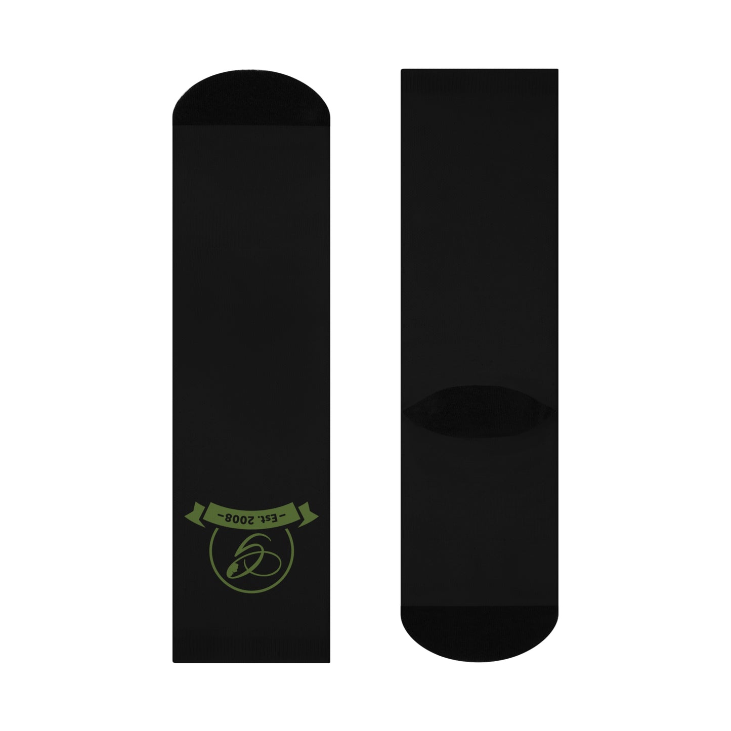 (Stakeholders) Cushioned Crew Socks — Green Monogram "G" with Est. 2008 Badge