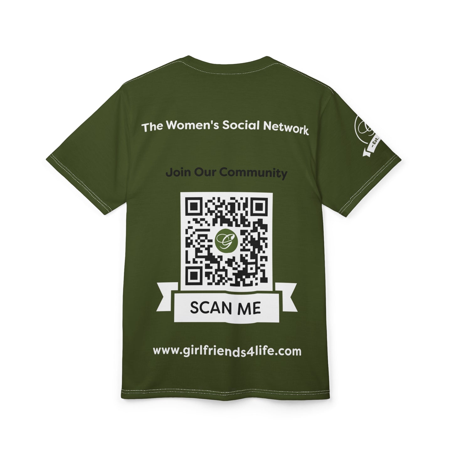 (Stakeholders) Girlfriends4Life Olive All-Over Print Tee — Girlfriends4Life.com Graphic Shirt