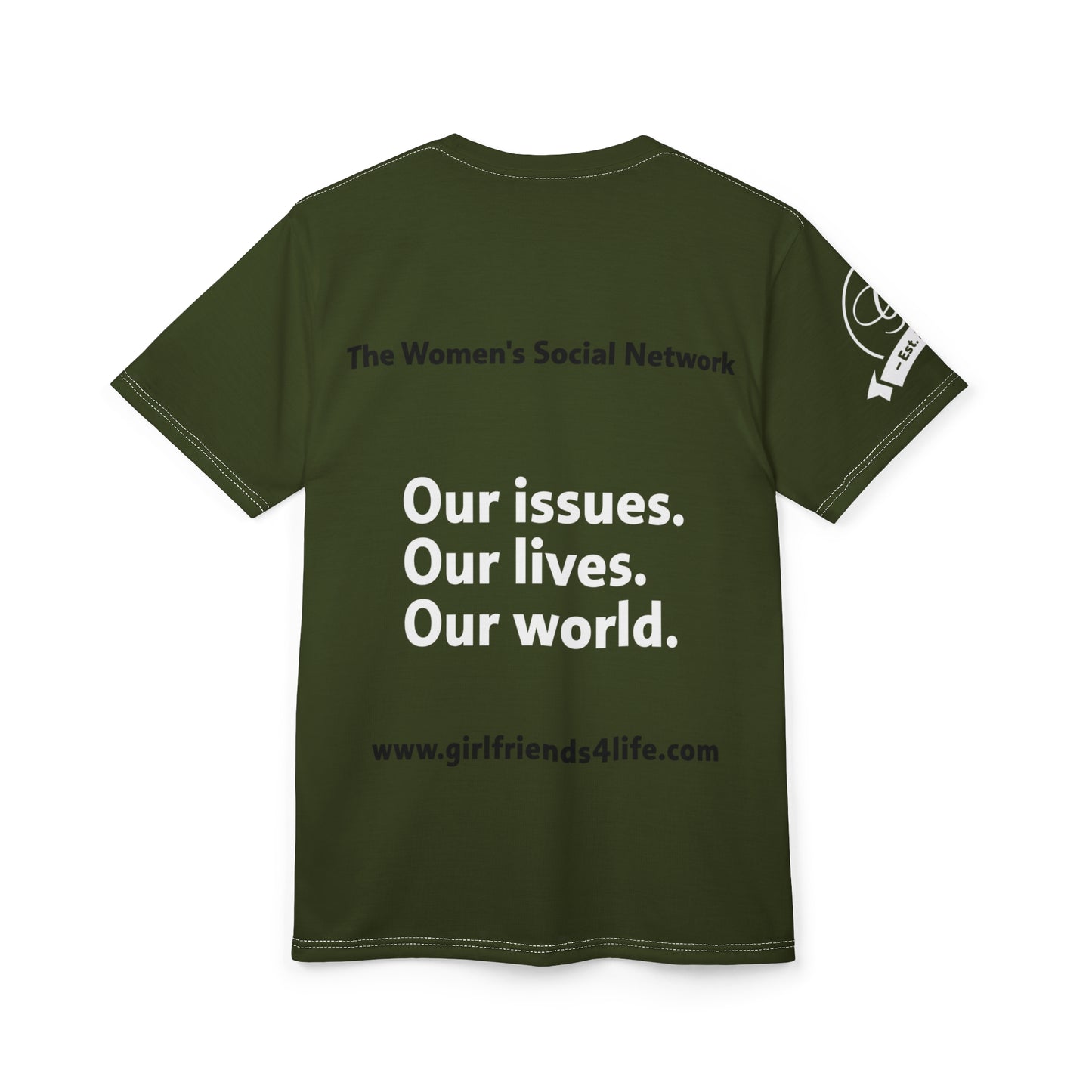 (Members) Girlfriends4Life Olive Graphic Tee — 'Girlfriends4life' Logo All-Over Print