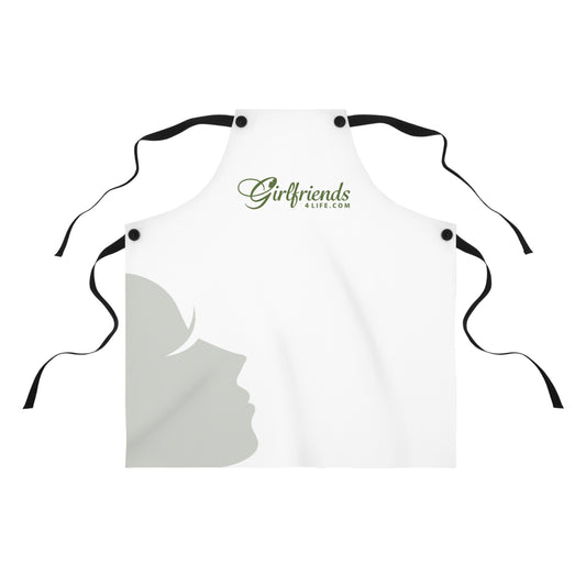 (Stakeholders)  Apron — 'Girlfriends4Life.com' Branded Kitchen Apron (White, Full Coverage)