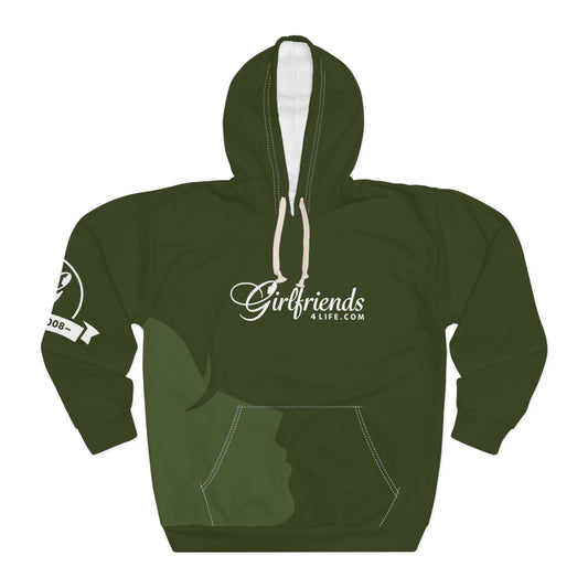 (Stakeholders) Girlfriends4Life Green Logo Hoodie — Women's Social Network Pullover with QR Back