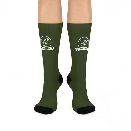 (Stakeholders) Cushioned Crew Socks — Olive Logo “Est. 2008” Comfort Socks