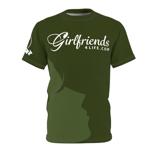(Members) Girlfriends4Life Olive Graphic Tee — 'Girlfriends4life' Logo All-Over Print